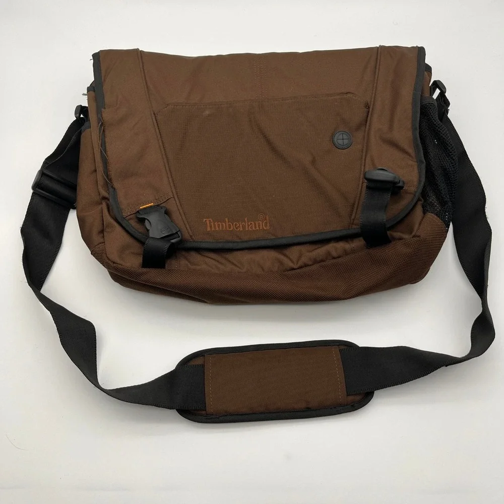 Timberland Messenger Bag Mens OS Brown Canvas Laptop Satchel Crossbody Travel